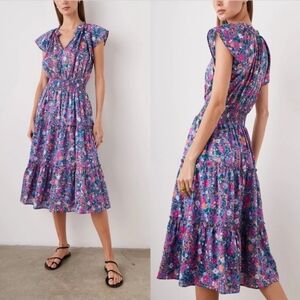 Rails Amelia Tiered Smocked Dress Leilani Floral Flutter Short Sleeves Sz Large